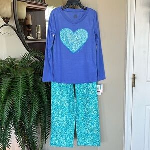 Brand New Calvin Klein Blue 2-Piece Pajama Set Sleepwear Pants & Heart Top